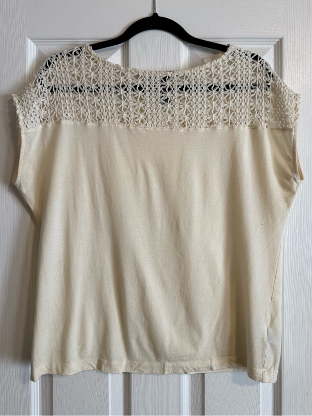 Ralph Lauren Cream Crochet Yoke Sleeve Top